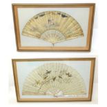 An Early 20th Century Fan, framed and glazed, the painted paper leaf mounted on lightly gilded and