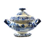 A Staffordshire Opaque China Soup Tureen and Cover, circa 1830, of oval form with scroll handles,