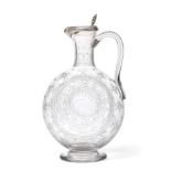 A Victorian Silver-Mounted Engraved-Glass Claret-Jug, Maker's Mark Rubbed, Possibly HM for Henry