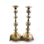 A Pair of George V Silver Sabbath-Candlesticks, by Jacob Rosenzweig, London, 1918, The Nozzles 1919,
