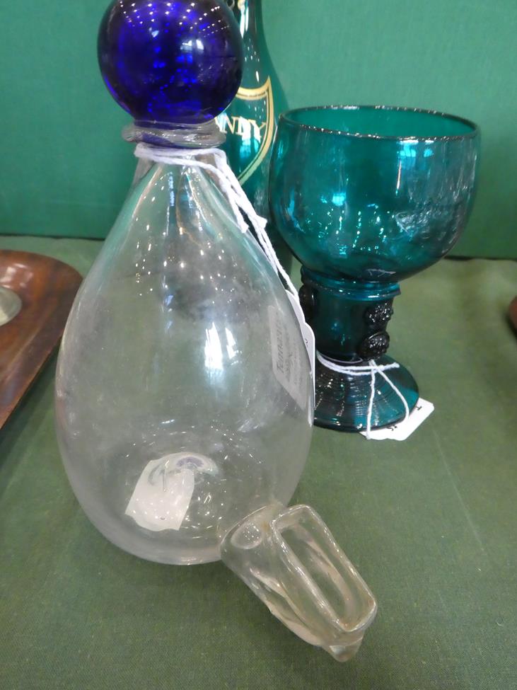 A Green Glass Spirit Decanter and Stopper, circa 1800, of mallet form gilt with a shield shaped - Image 3 of 5