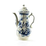 A Worcester Porcelain Coffee Pot and Cover, circa 1765, of fluted baluster form, painted in