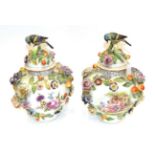 A Pair of Carl Thieme, Potschappel Porcelain Flower Encrusted Baluster Vases and Covers, early