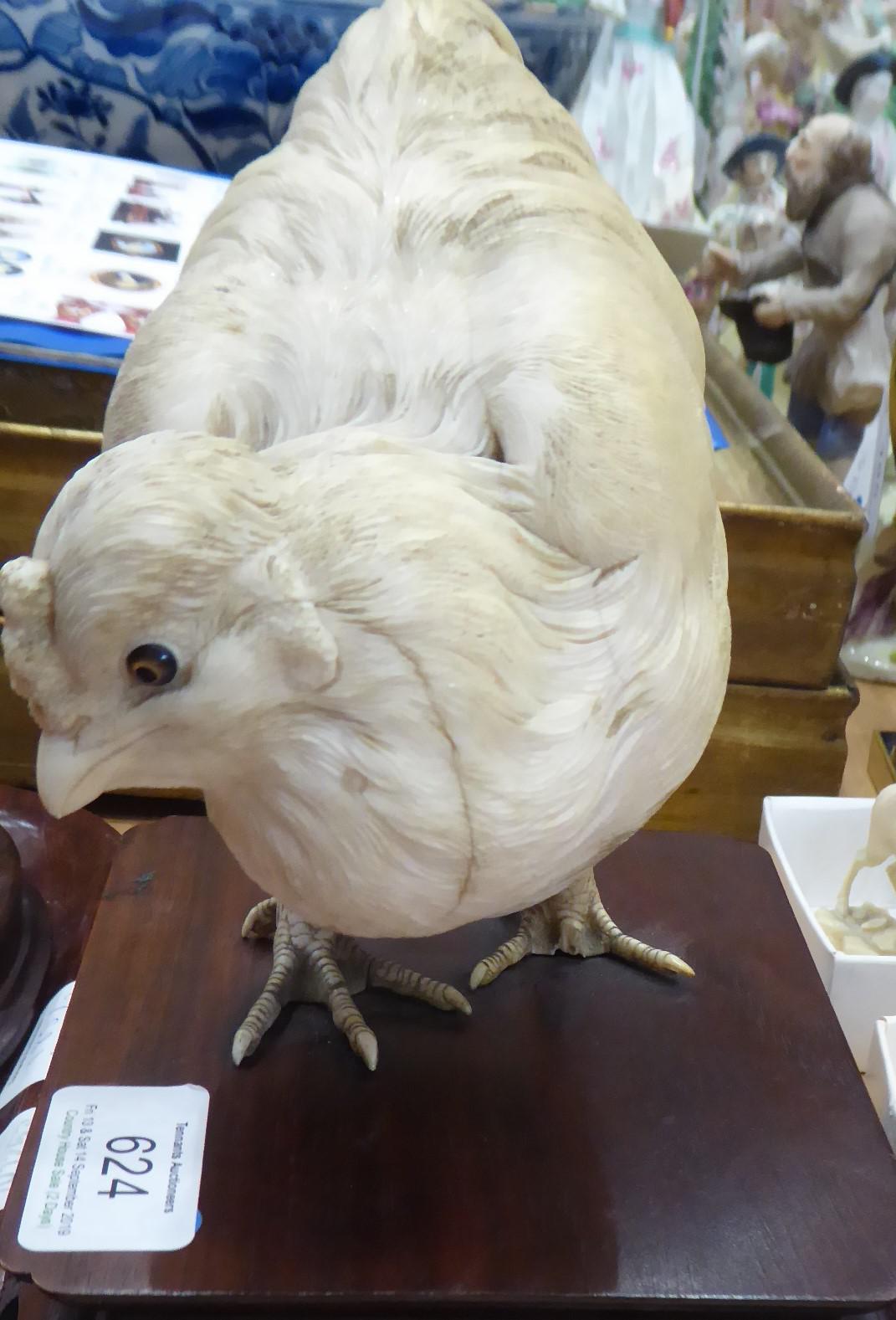 A Japanese Ivory Model of a Chicken, Meiji period, naturalistically modelled standing on a - Image 7 of 9