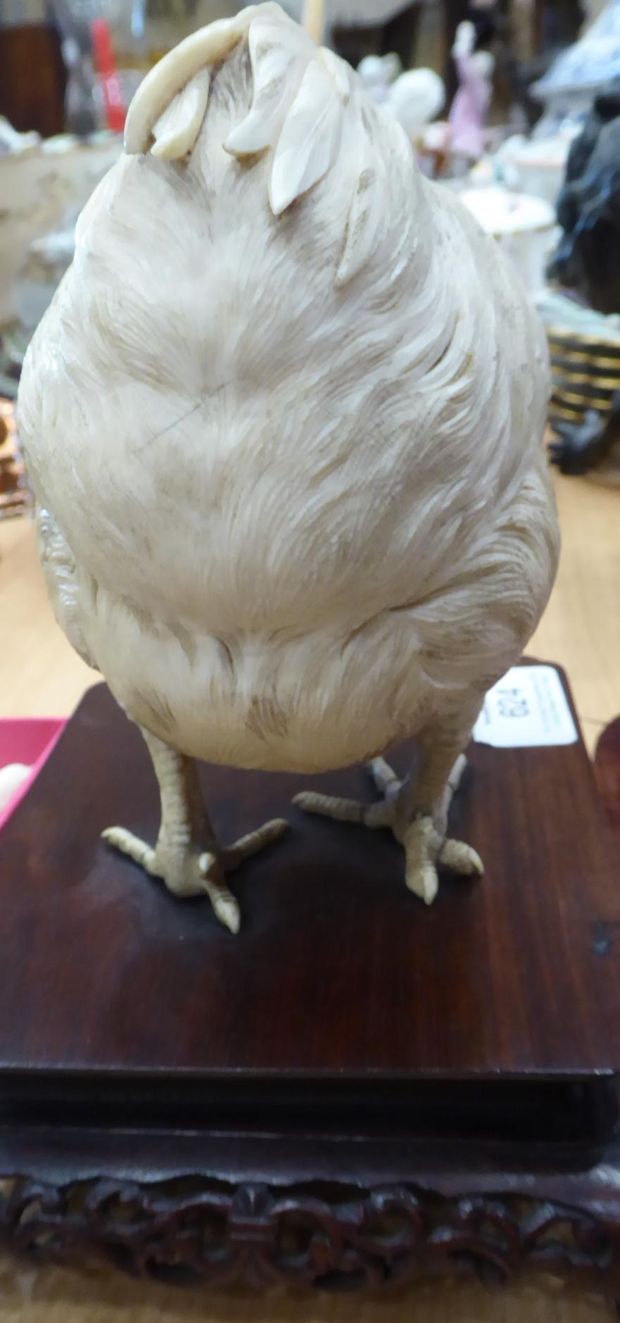 A Japanese Ivory Model of a Chicken, Meiji period, naturalistically modelled standing on a - Image 5 of 9