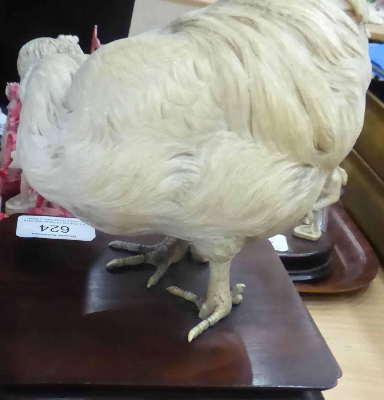 A Japanese Ivory Model of a Chicken, Meiji period, naturalistically modelled standing on a - Image 8 of 9