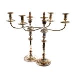 A Pair of Old Sheffield Plate Three-Light Candelabra, by Matthew Boulton, First Half 19th Century,
