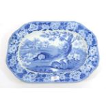 A Staffordshire Pearlware Meat Platter, circa 1820, printed in underglaze blue with the Grazing