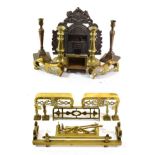 A Cast Iron Miniature Fireplace, 29cm wide; A Quantity of Copper and Brass Miniature Fireplace Items