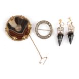 A Small Quantity of Jewellery; including a pair of sardonyx drop earrings, with geometric mounts and