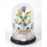 A Victorian Glass Frigger, as three exotic birds perched in branches, two smaller birds on a