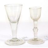 A Wine Glass, circa 1750, the drawn trumpet bowl on plain stem and circular foot, 15cm high; and A