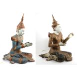 A Pair of Thai Painted and Giltwood Figures of Acolytes, Chakri Dynasty, both kneeling, in