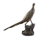 Léon Bureau (French, 1866-1906): A Gilt and Patinated Bronze Model of a Pheasant, perched on a rocky