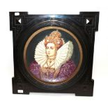 A French Pottery Plaque, late 19th century, of dished circular form, painted with a bust portrait of