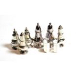 Four pairs of Elizabeth II silver salt and pepper-shakers, one pair by Carrs, Sheffield, 2001, one