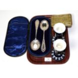 A pair of late Victorian silver berry spoons, Sheffield hallmark, original case, a WWI Princess Mary