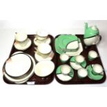 ^ A Royal Doulton De Luxe part coffee service, pattern V1284, green, black, white and silver Art