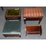 ^ A Victorian figured walnut sewing box with fitted interior; an Edwardian mahogany book trough; and