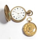 An 18 carat gold open faced pocket watch and a Thos Russell & Son Liverpool gold plated pocket watch