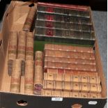 One box of assorted leather bound books inc. Brown's Story of Africa, Gibbon's Roman Empire and