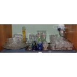 ^ A quantity of Victorian and later glassware to include a pair of drop lustres, whisky tumblers,