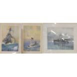 Guy Standing (20th century) Battleships at Dusk, signed, watercolour; together with battleship and