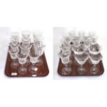 A selection of Innisfail cut Waterford crystal glass consisting of six goblets, six claret