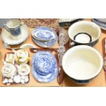 A Royal Doulton five piece toilet set comprising of wash bowls, water jug, two chamber pots, and a