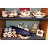 Royal Albert Old Country Roses dinner and tea wares (two shelves)