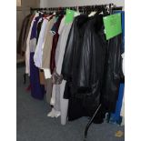 Assorted circa 1950s and later gents and ladies costume including suits, crombie coat, gents shirts,