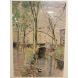 John Thompson, 'Spring shower in Uppermill', signed watercolour, 55.5cm by 37.5cm