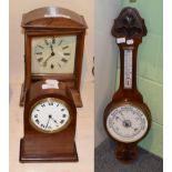 ^ A late 19th century walnut mantel timepiece; an Edwardian dome top mantel timepiece; and a
