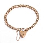 A curb link bracelet, each link stamped '.375', with a 9 carat gold padlock clasp, length 19cm.