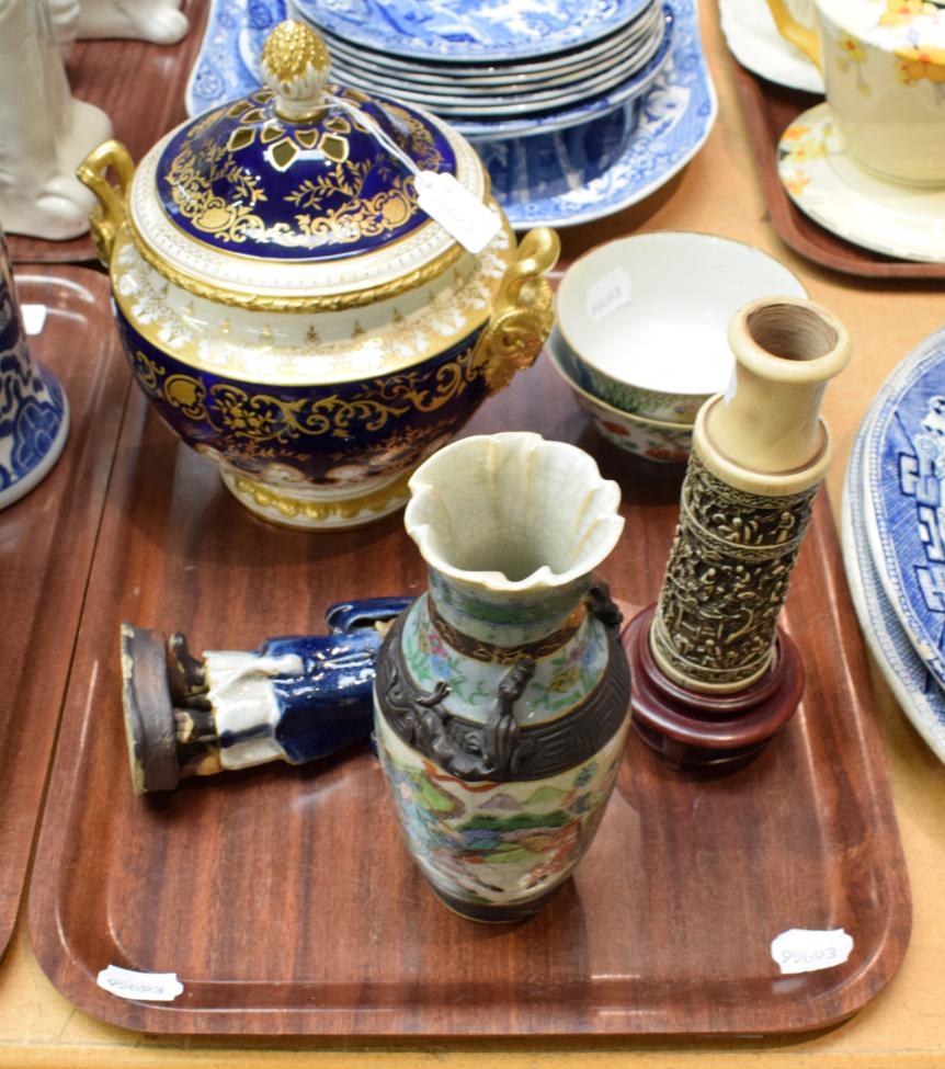 A Chinese porcelain vase, two similar bowls, a figure of an immortal, a resin vase and a Coalport