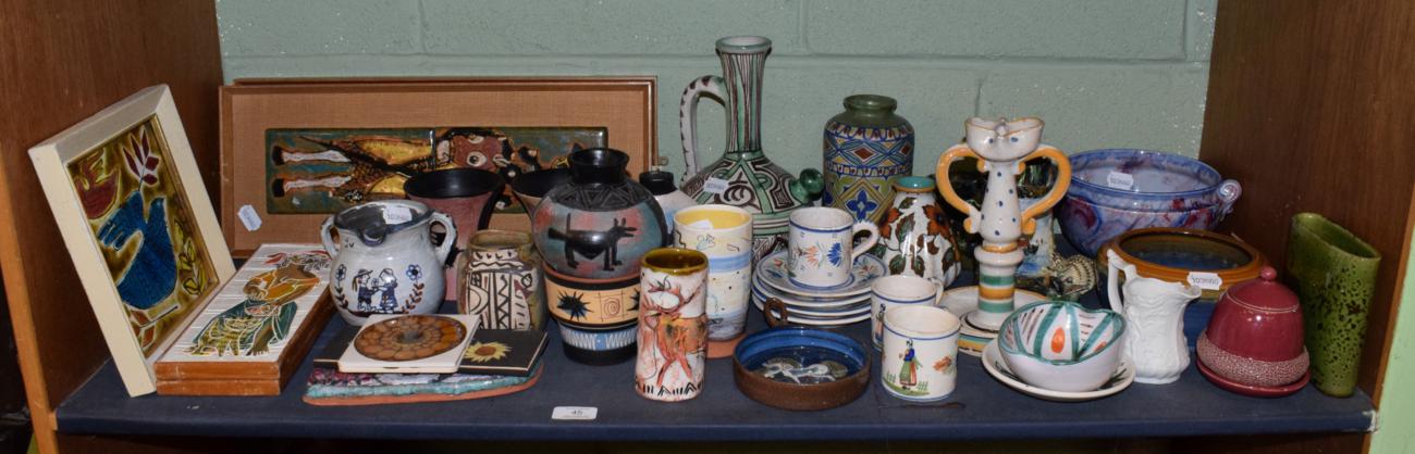 Group of Studio pottery, including tiles, Continental etc