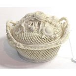 Early Belleek basket and cover