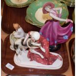 ^ Katzhutte Art Deco figure group, modelled as a lady in pink dress with a hound; together with