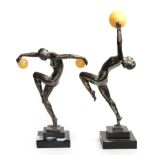 After Le Verrier & Denis, two Art Deco style patinated figurines modelled as nude female dancers