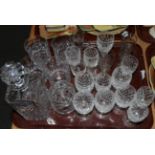 A collection of Waterford cut glasses, tumblers, sherry and a decanter etc