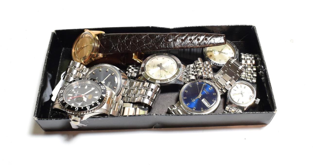 Two automatic wristwatches signed Seiko and Certina, three manual winding wristwatches signed