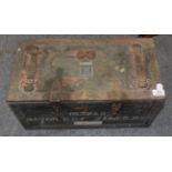 Green painted ammunition box with Japanese lettering