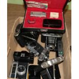 Cameras, ten examples including Olympus (one box)