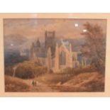 Anthony Vandyke Copley Fielding (1787-1855), Figures before a ruined abbey, signed, watercolour,
