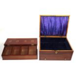 ^ A 19th century mahogany and boxwood strung hinged box, 33cm wide; and a 19th century mahogany