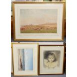 ^ James Waite, Cornfield Isle of Man, signed watercolour and a charcoal study of a young girl (2)