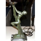 An Art Deco plaster table lamp modelled as a nude lady, the base stamped R D 8147180, height 75cm