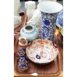 A small group of Oriental ceramics including blue and white ginger ginger jar (lacking cover),