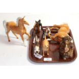 A Beswick smoking monkey model 1049, 12cm height; with six various horses and dogs (7)