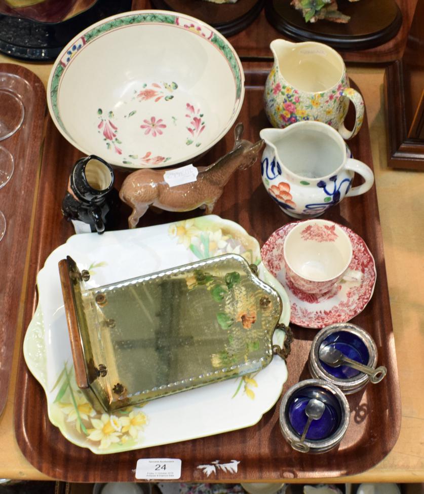 An 18th century Staffordshire salt glazed pottery bowl and a small collection of ceramic and other